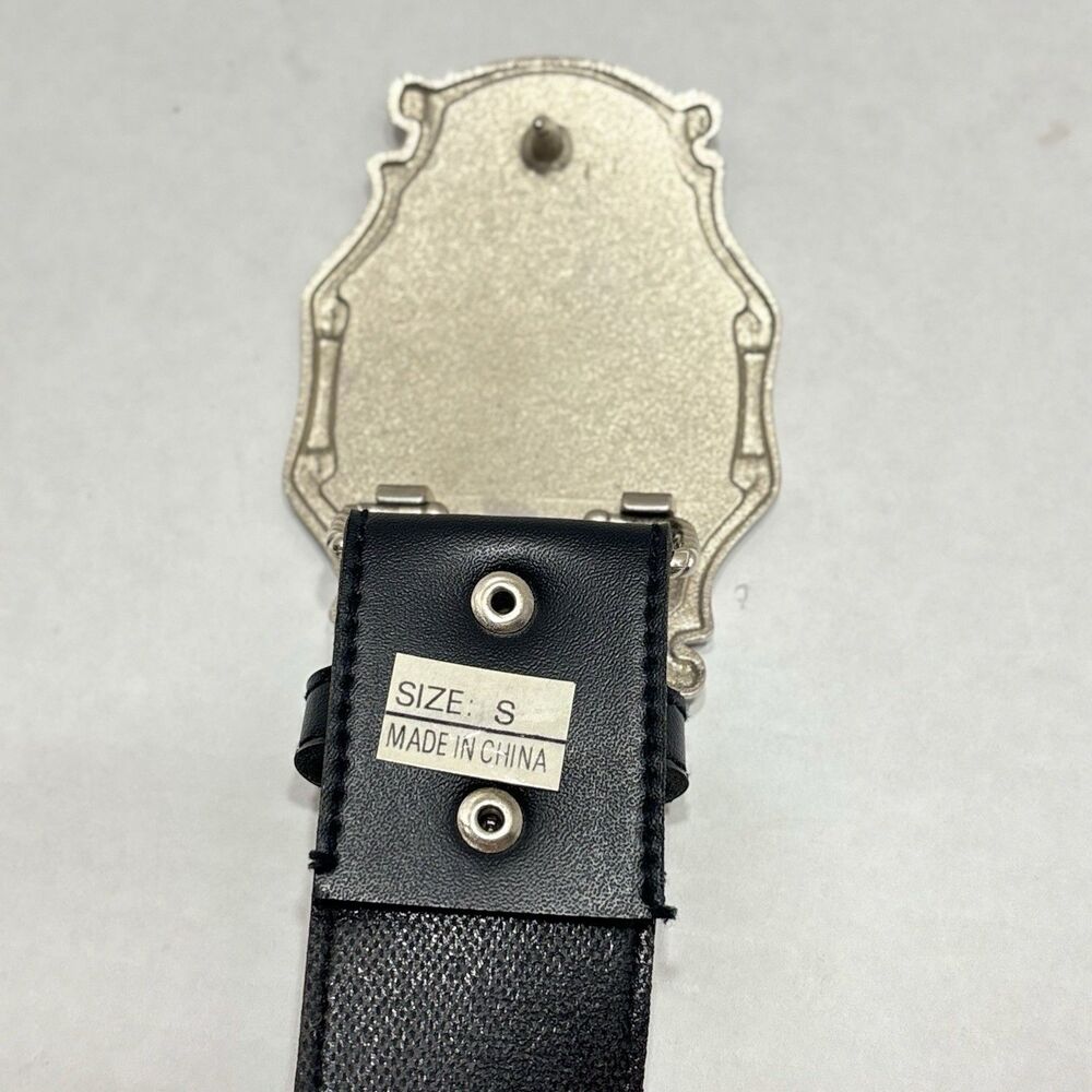 Vtg MUDD Rhinestone Spellout Belt Black Leather Red Enamel Big Statement Buckle - Picture 4 of 5